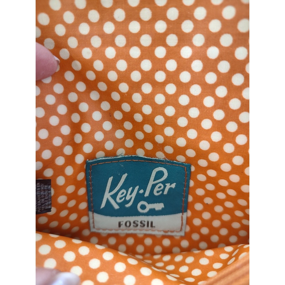 Fossil Key-Per Trifold Wallet Multicolor Abstract Teardrop Leather Trim Brown - Picture 3 of 11